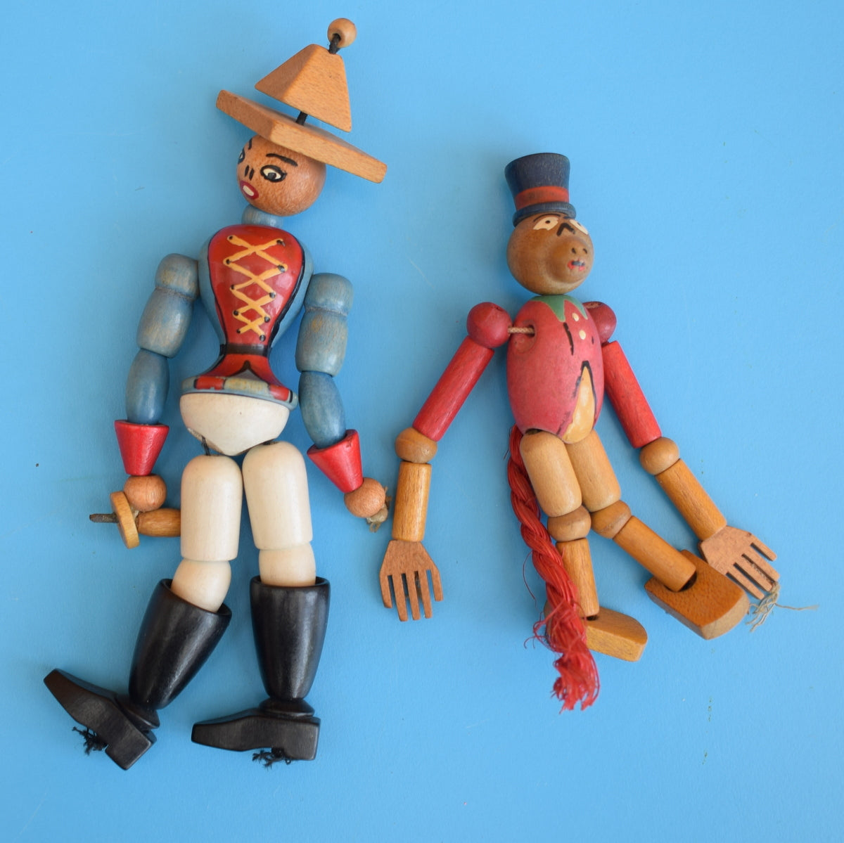 Vintage 1950s Wooden Jointed Decorations - Soldier/ Monkey