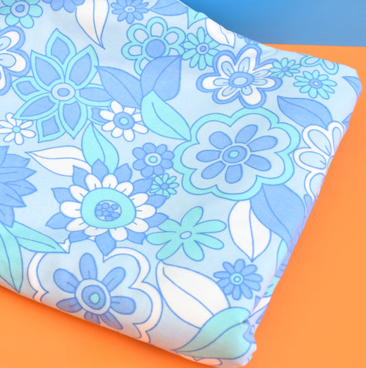 Vintage 1960s Single Duvet Cover - Flower Power Cotton - Blue & Turquoise