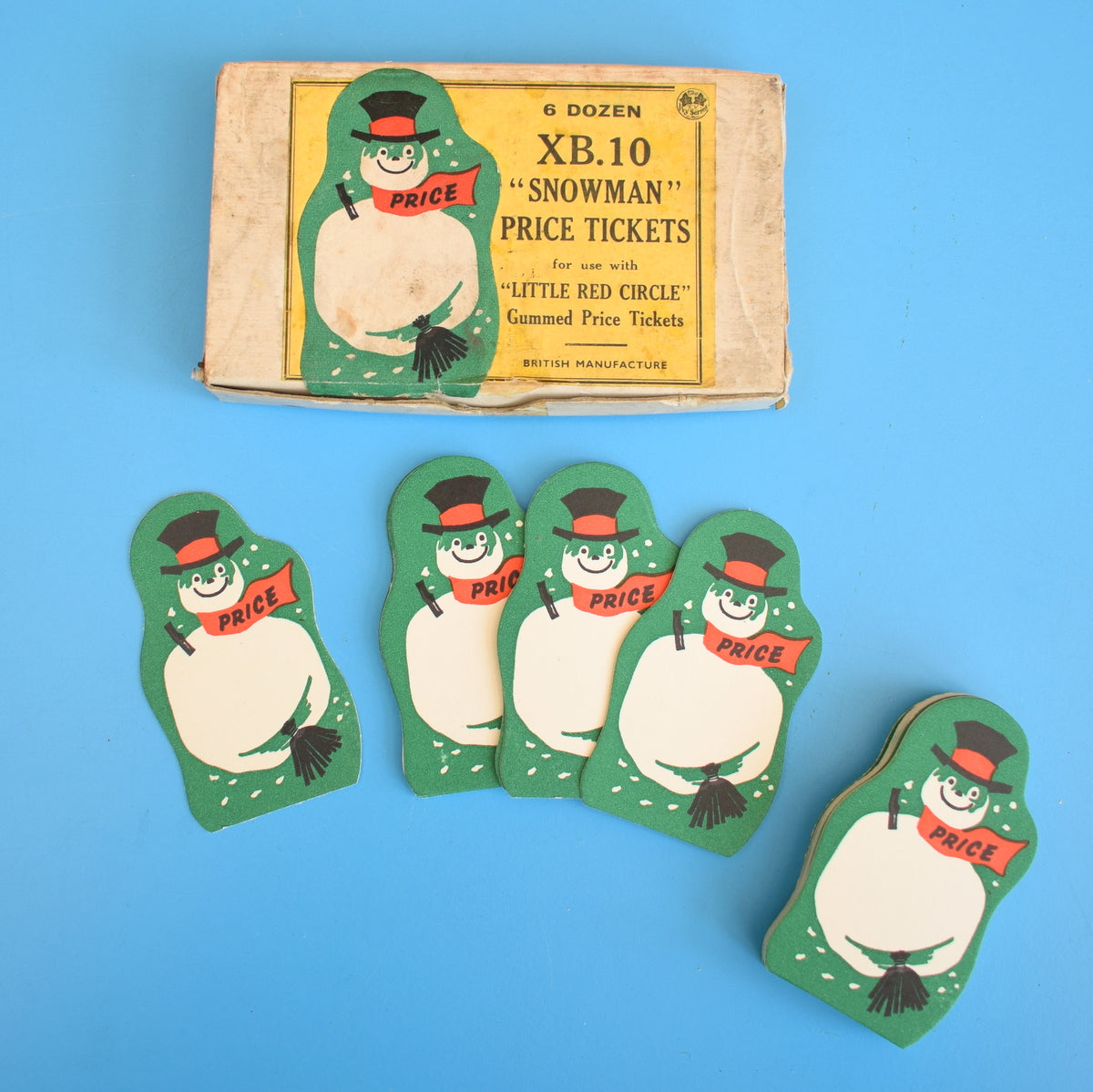 Vintage 1950s Festive Retail Tags - Snowman Price Tickets