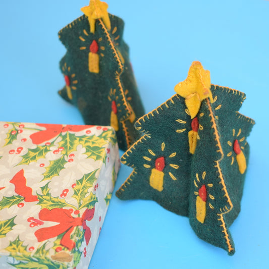 Vintage 1950s Felt Egg Cosies- Christmas Trees - Boxed