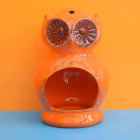 Vintage 1960s Candle Holder - Owl - Orange by Pineapple Retro