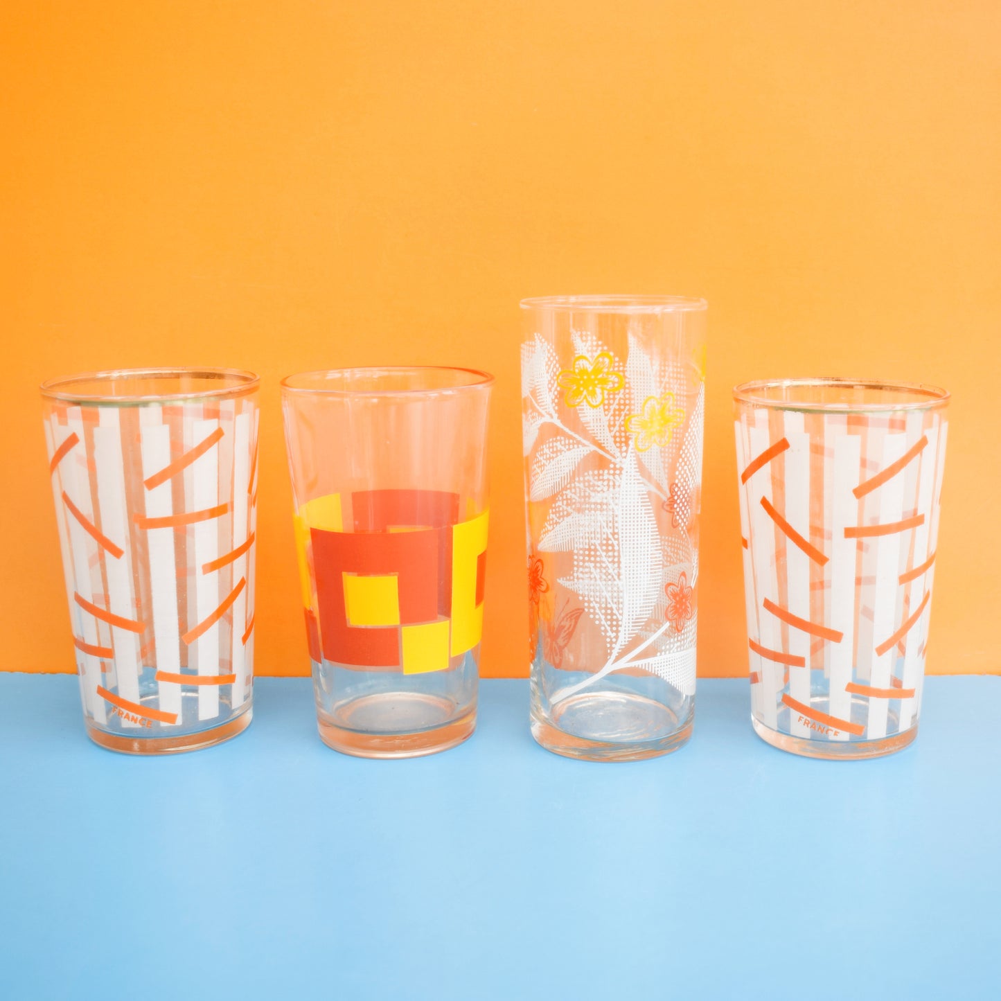 Vintage 1960s Mixed Drinking Glasses - Orange by Vintage