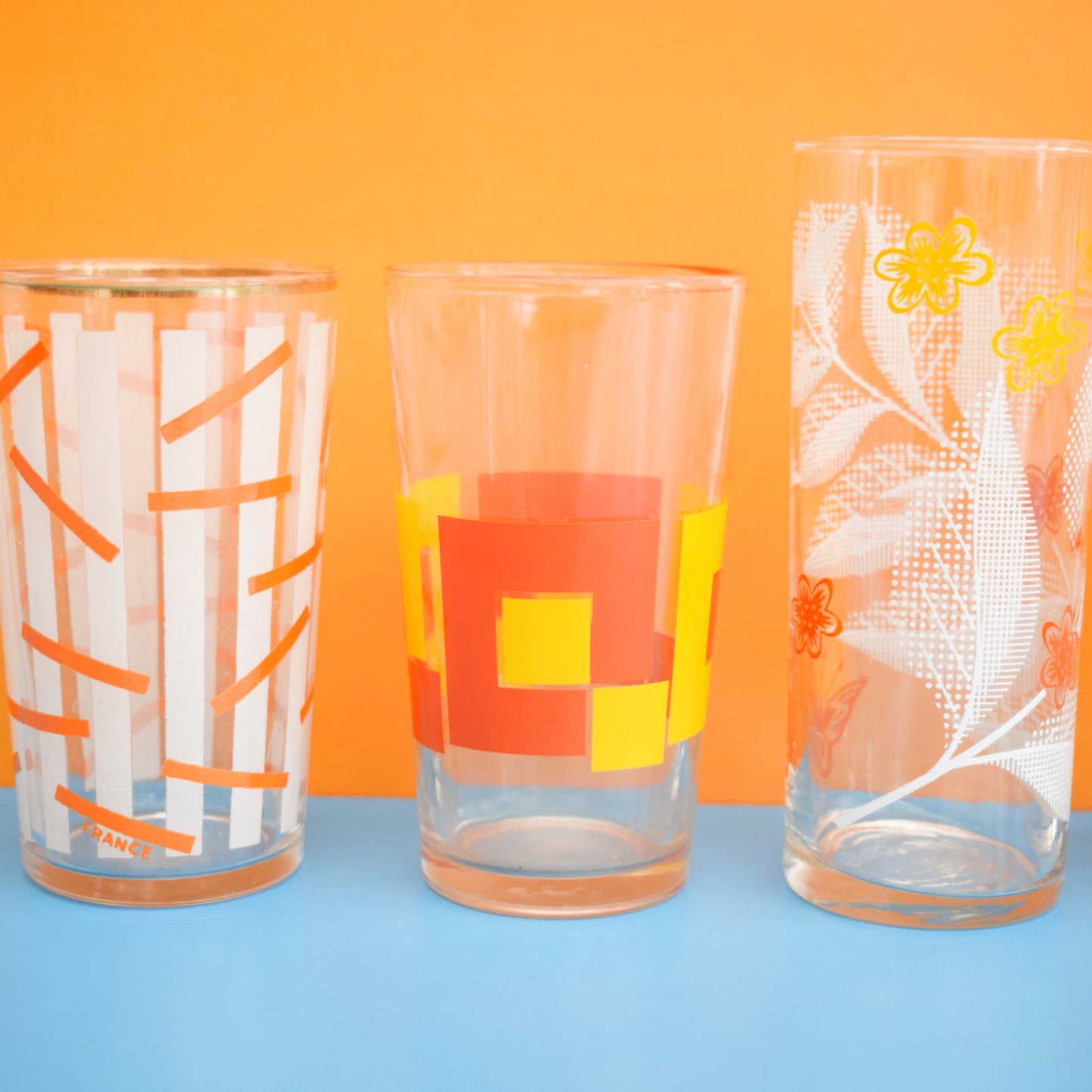 Vintage 1960s Mixed Drinking Glasses - Orange by Vintage