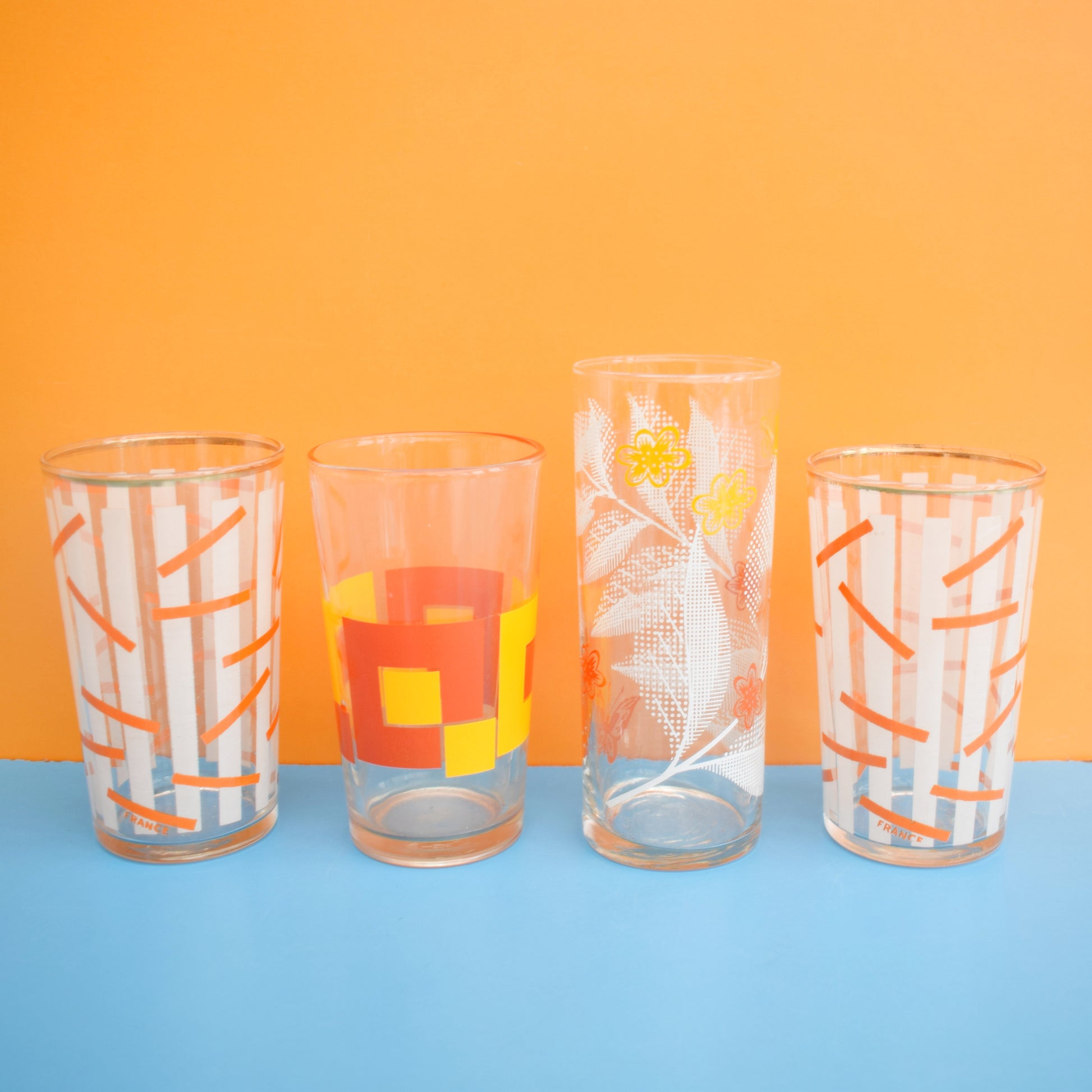 Vintage 1960s Mixed Drinking Glasses - Orange by Vintage