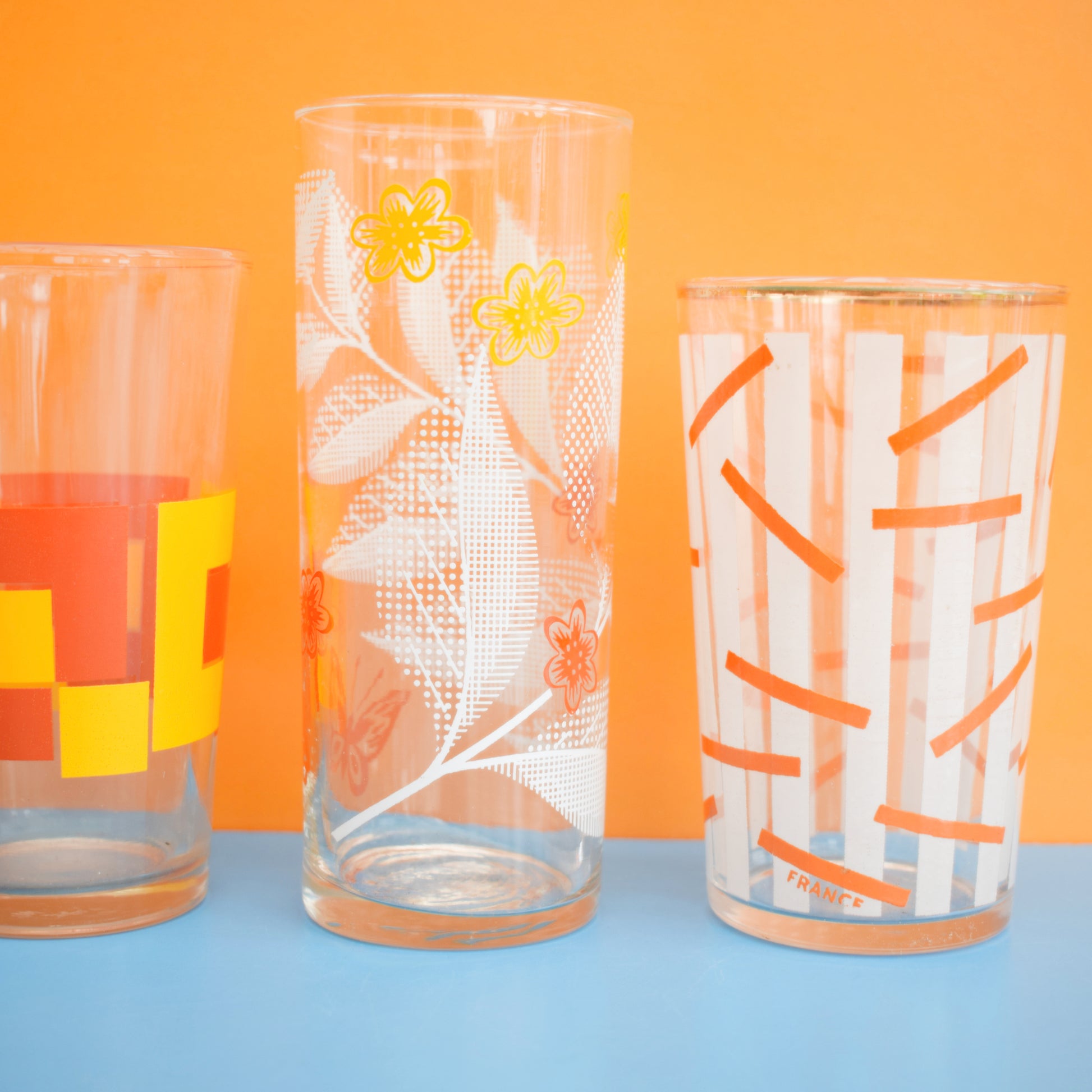 Vintage 1960s Mixed Drinking Glasses - Orange by Vintage