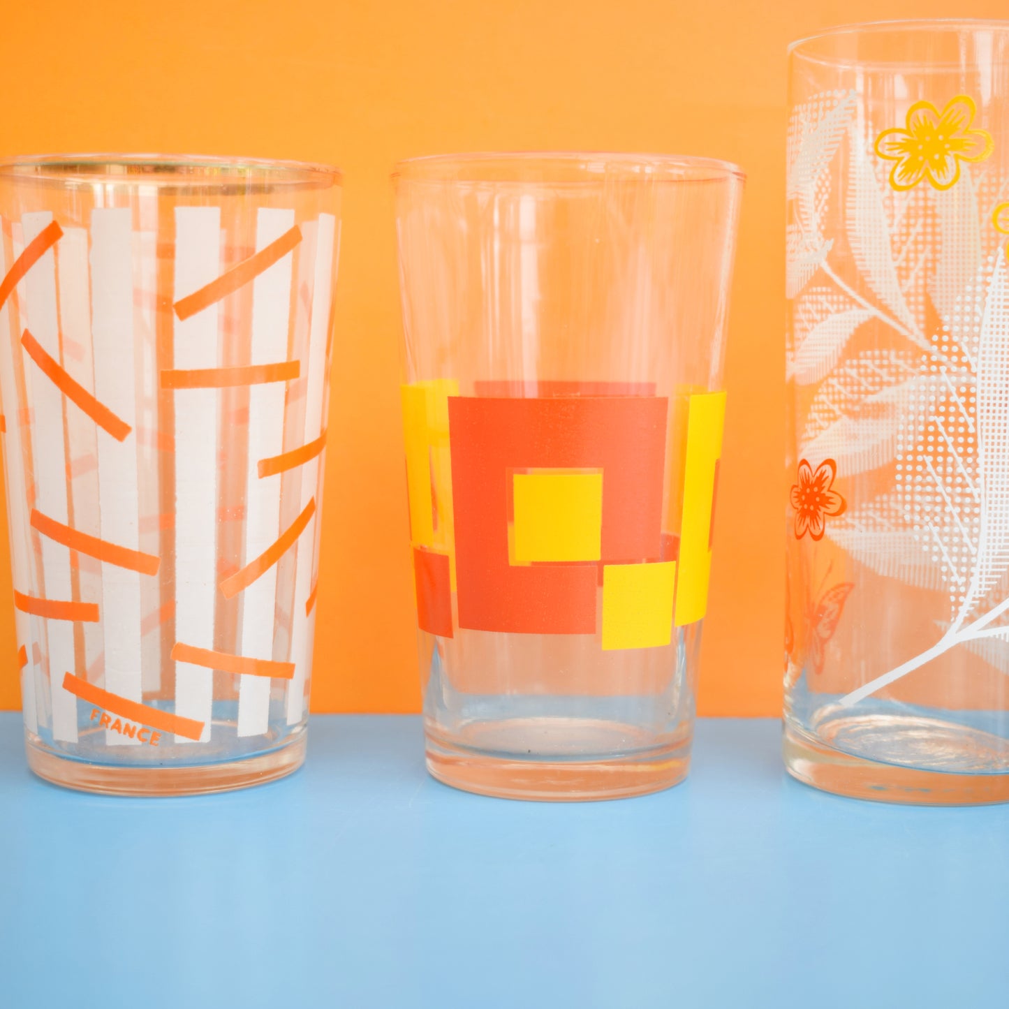 Vintage 1960s Mixed Drinking Glasses - Orange by Vintage