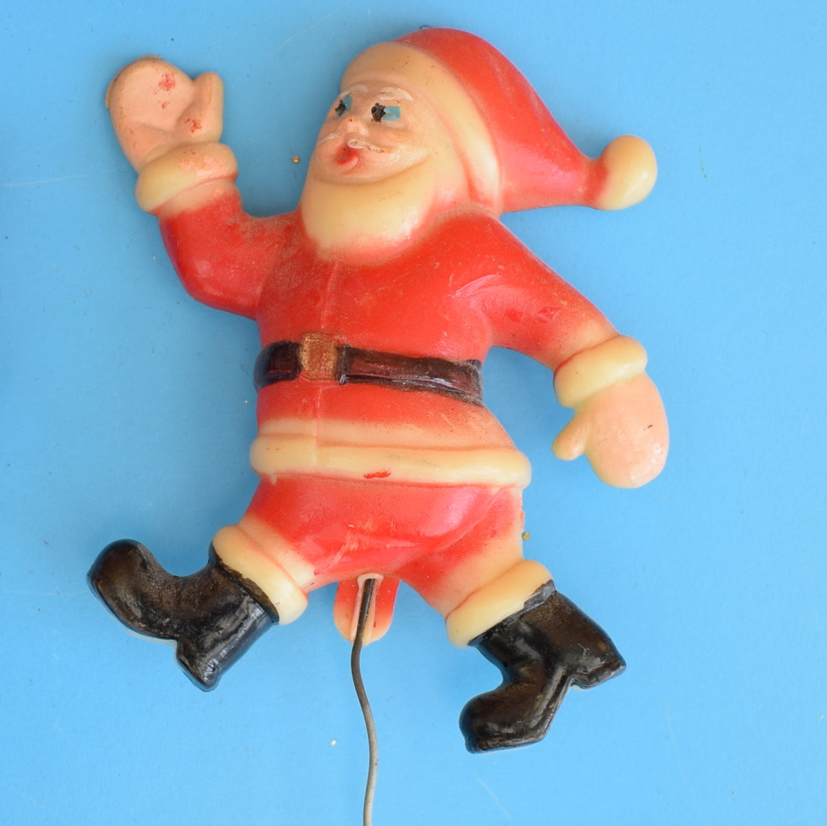 Vintage 1960s Kitsch Flocked Plastic Christmas Decorations x6 - Santa
