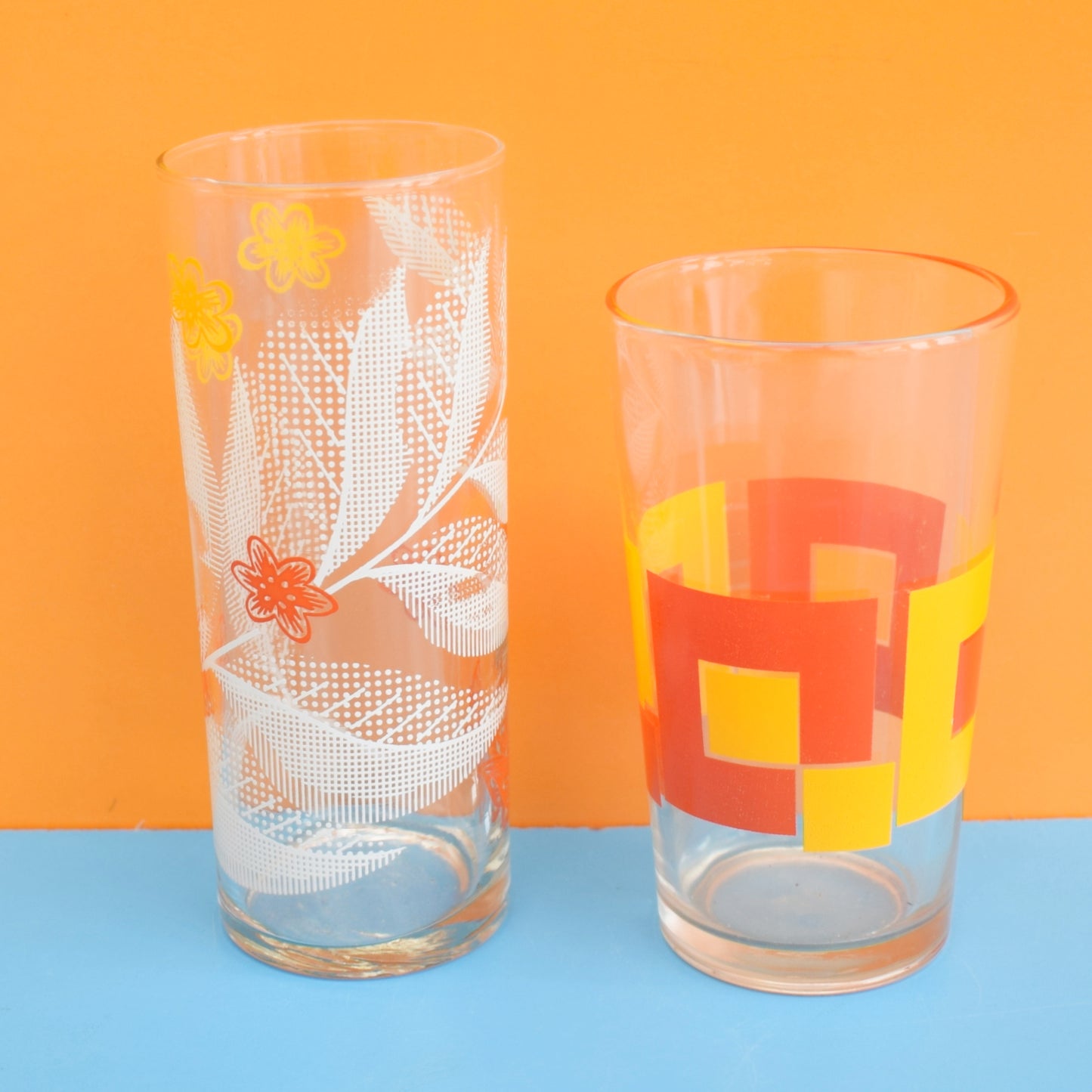 Vintage 1960s Mixed Drinking Glasses - Orange by Vintage