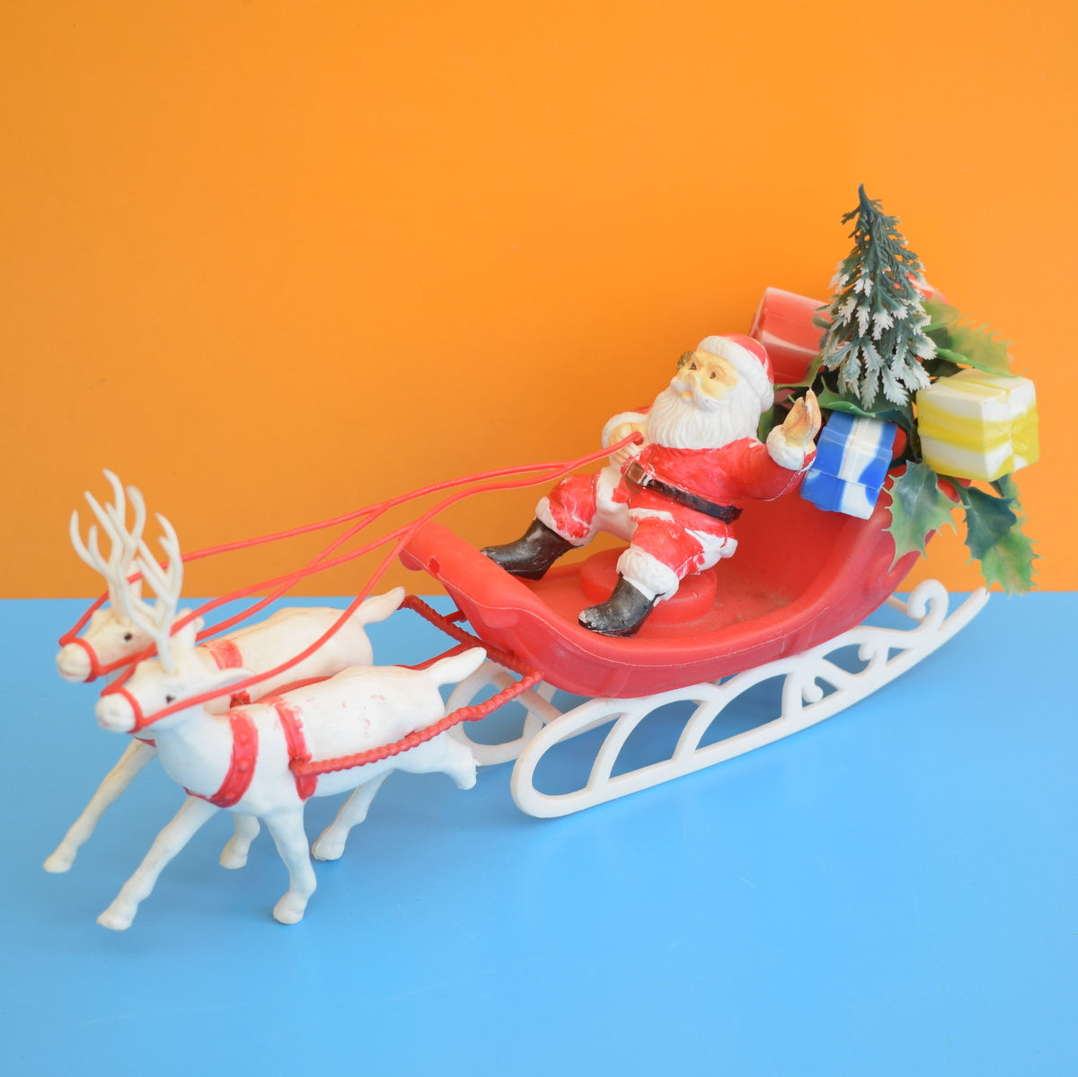 Vintage 1970s Plastic Santa / Father Christmas In Sleigh