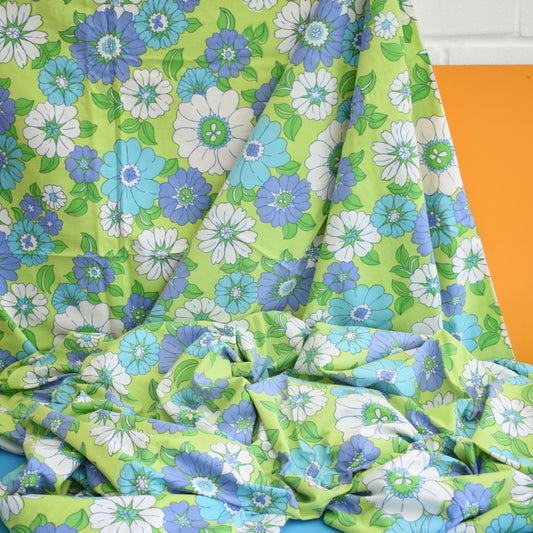 Vintage 1960s Double Sheet - Blue & Green by Vintage