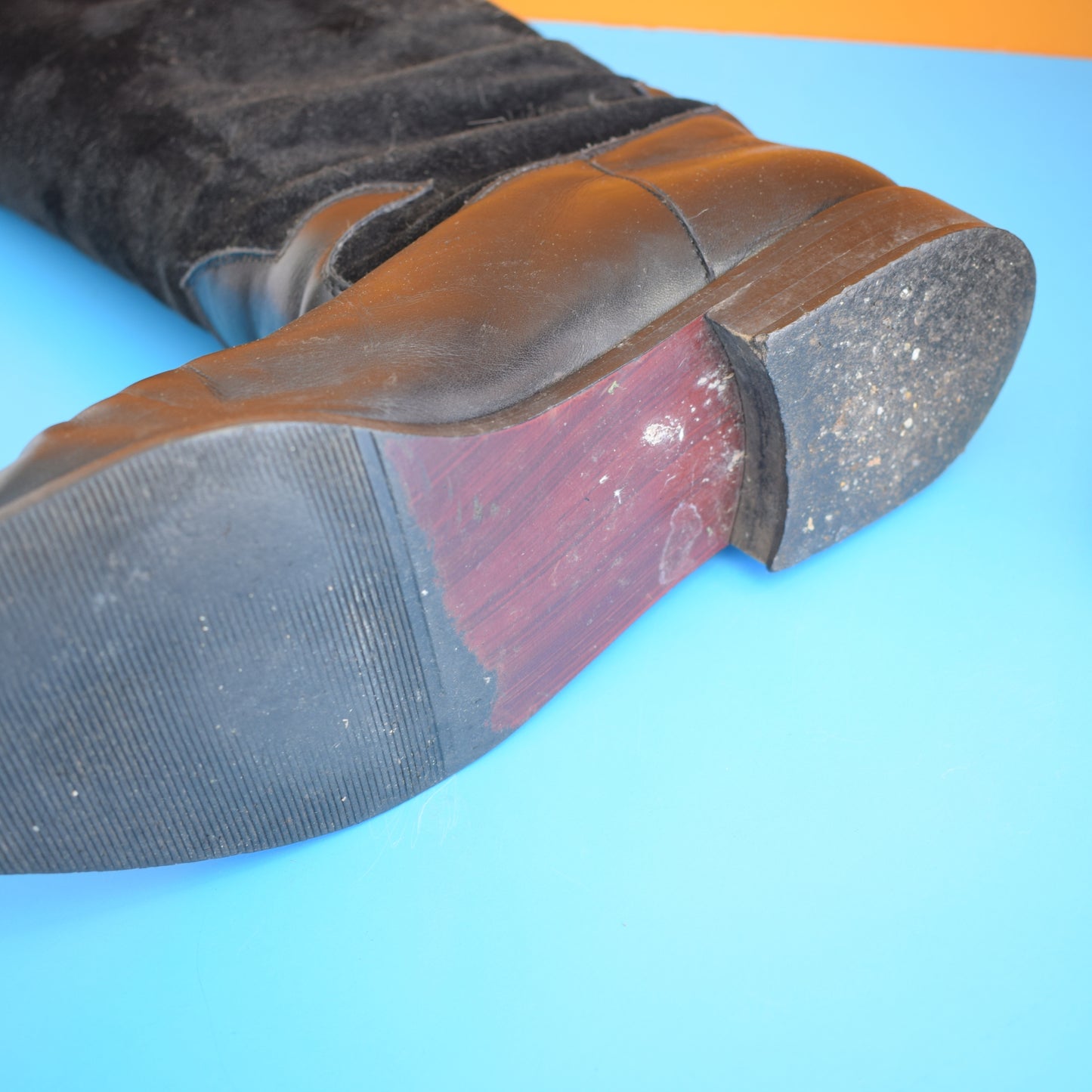 Vintage 1980s Italian Suede Boots - Black - Sz 9 by Vintage
