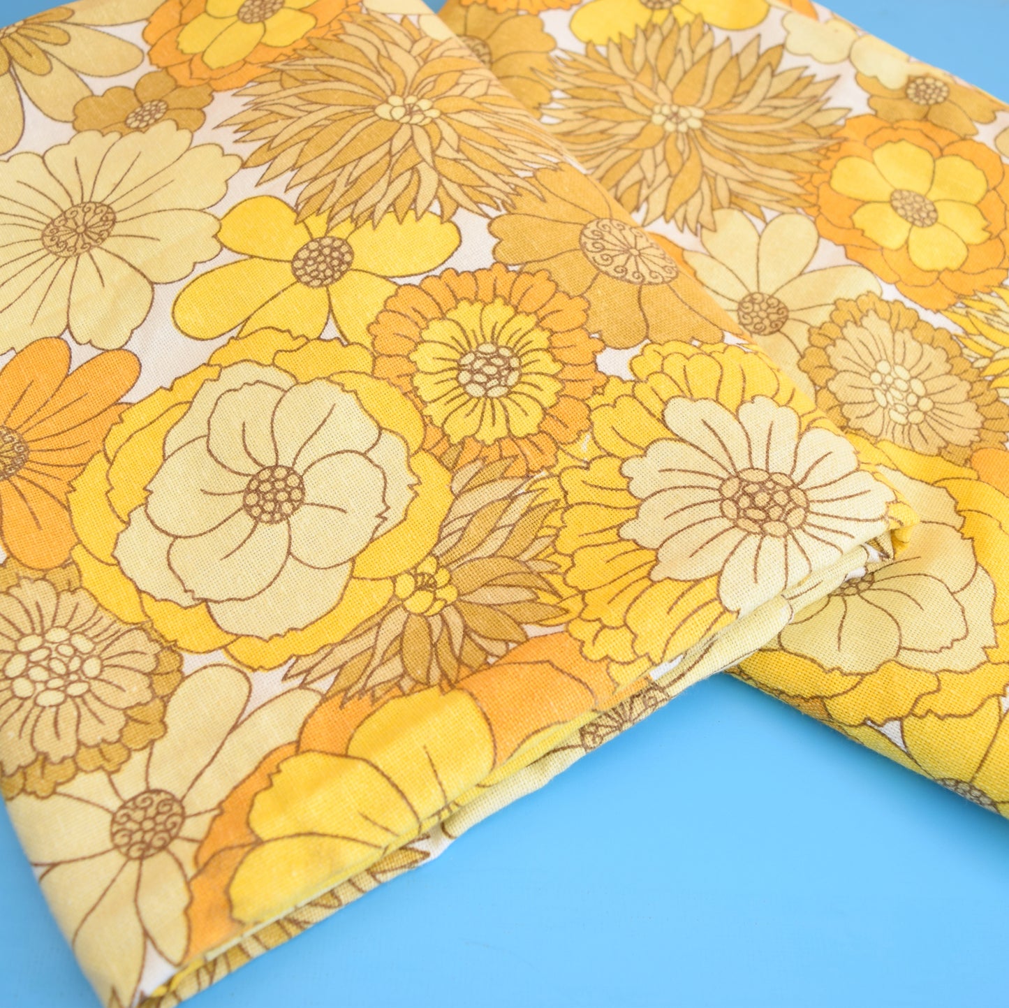 Vintage 1960s Marks & Spencer Curtains - Flower Power,  Yellow