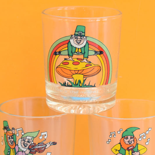 Vintage 1960s Irish leprechaun Rainbow Tot Glass Set - Boxed