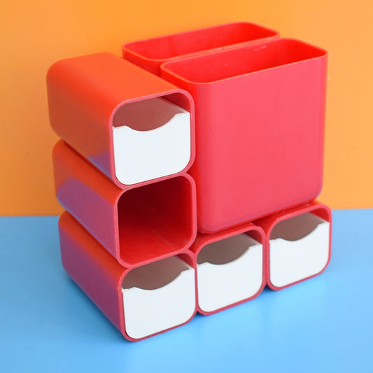 Vintage 1970s Plastic Mini Desk Tidy / Drawers - Red by Vintage