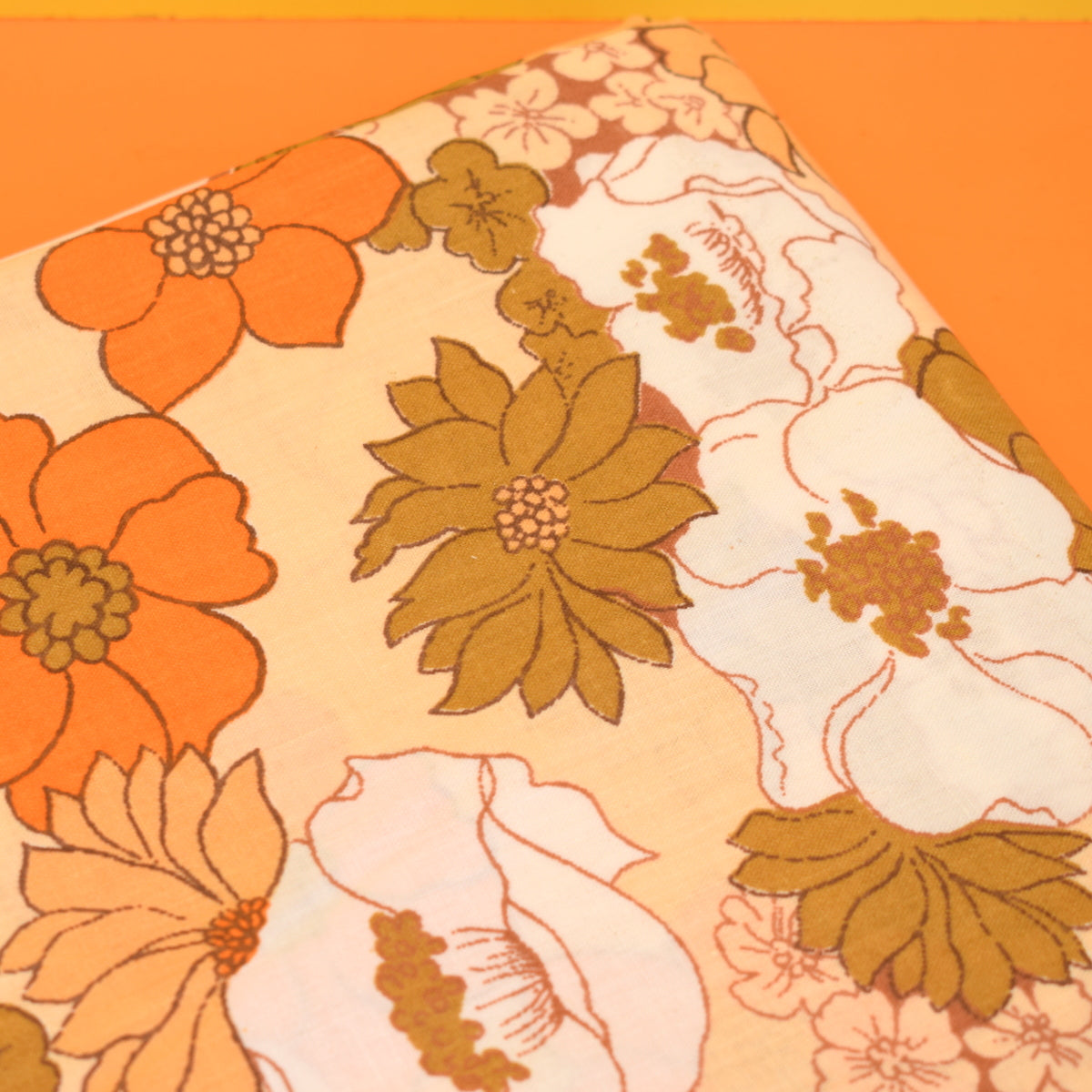 Vintage 1960s Double Sheet - Bold Flower Power - Orange & Brown