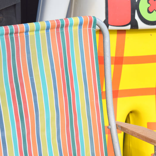 Vintage 1960s Folding Garden Chair - Striped - Rainbow