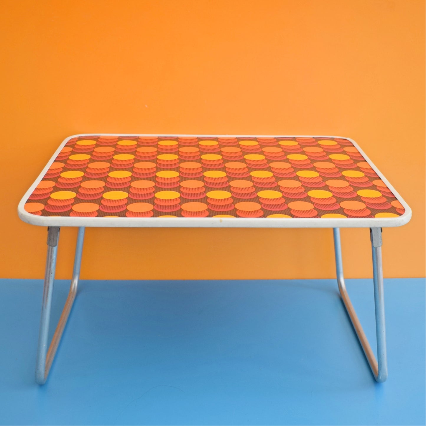 Vintage 1960s Folding Low Table - Geometric-  Orange / Brown