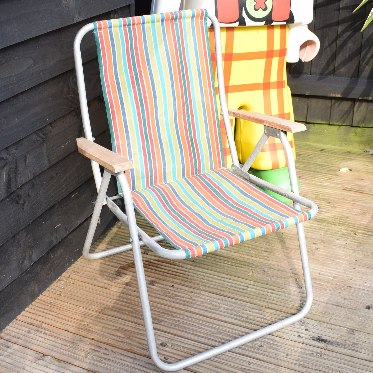 Vintage 1960s Folding Garden Chair - Striped - Rainbow