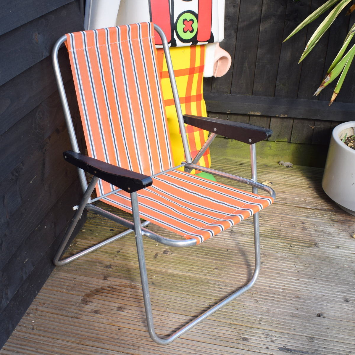 Vintage 1960s Folding Garden Chair - Striped - Orange