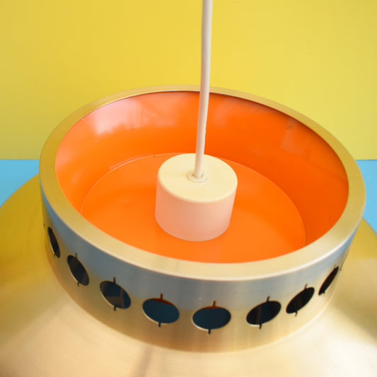 Vintage 1960s Large Swedish Aluminium Light Fitting - Gold & Orange