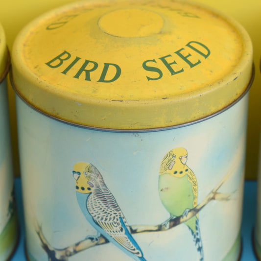 Vintage 1940s Budgie Tins - Bird Seed, Bird Sand, Bird Grit