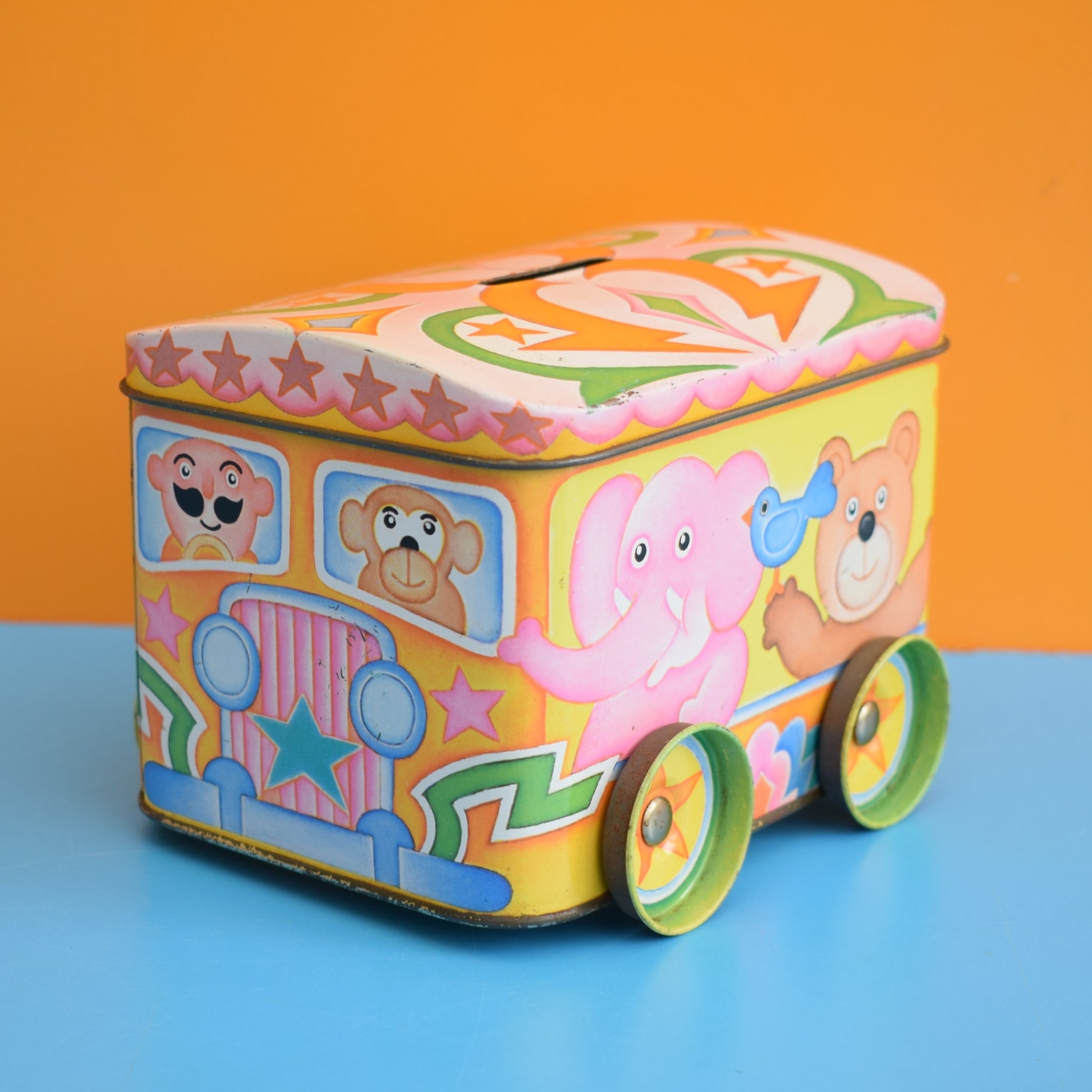 Vintage 1970s Metal Circus Train Tin - Pink by Pineapple Retro