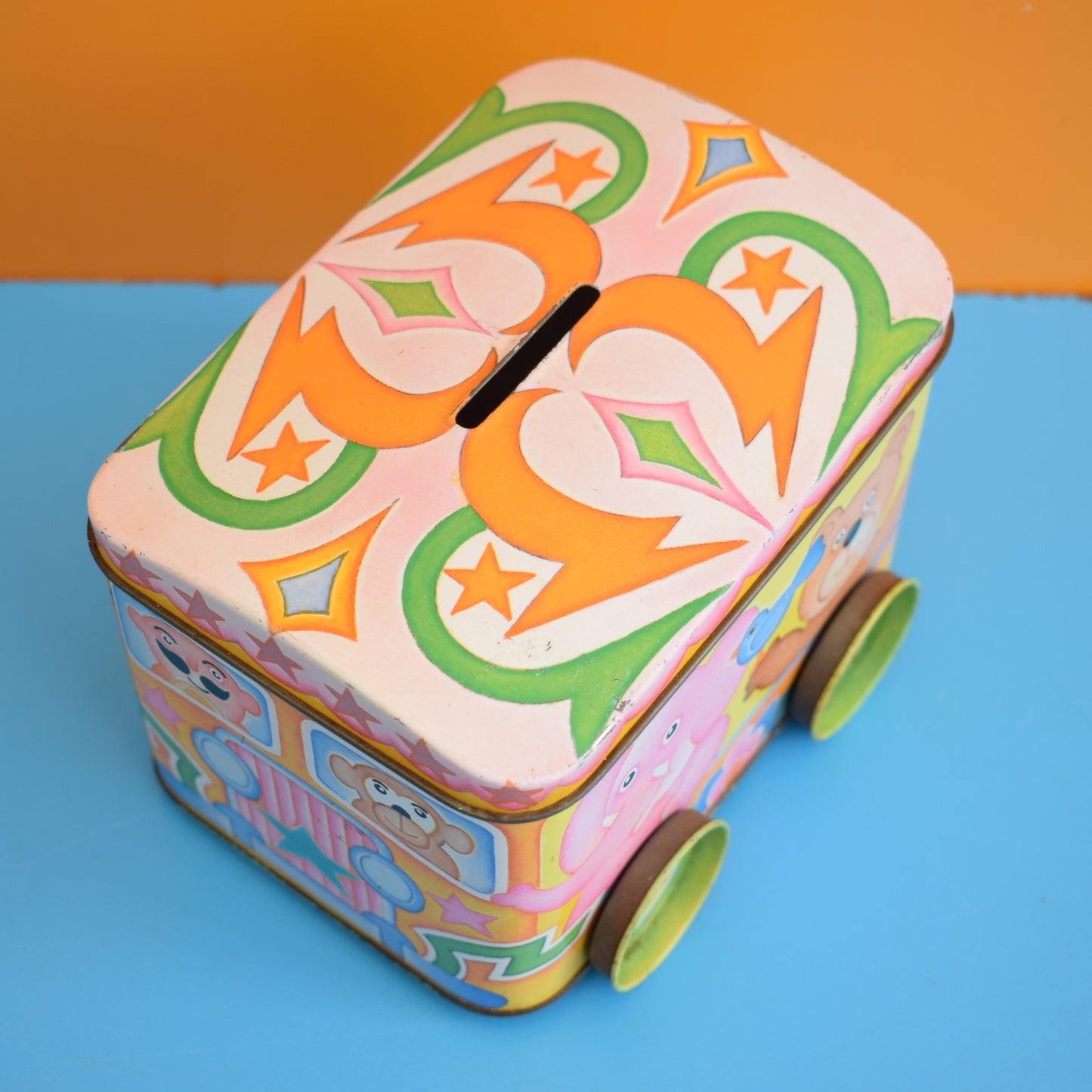 Vintage 1970s Metal Circus Train Tin - Pink by Pineapple Retro