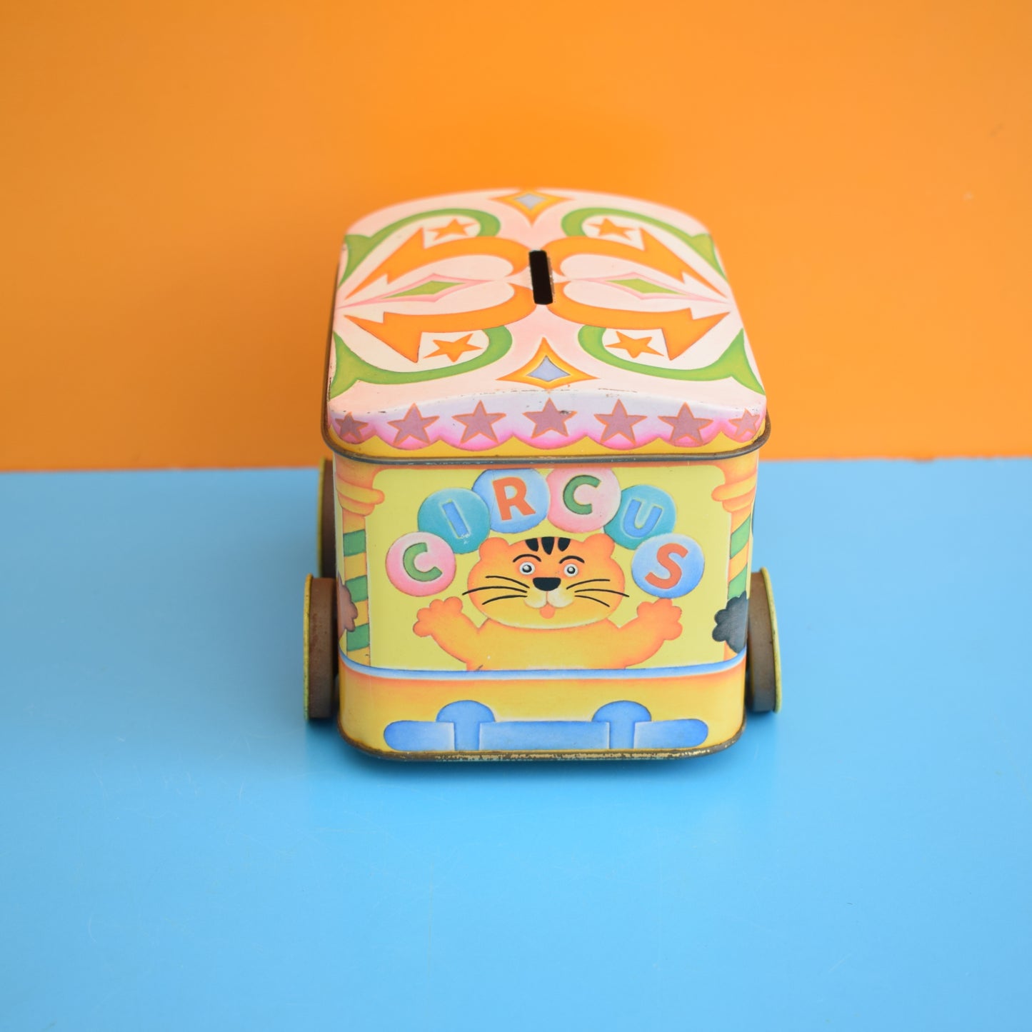 Vintage 1970s Metal Circus Train Tin - Pink by Pineapple Retro