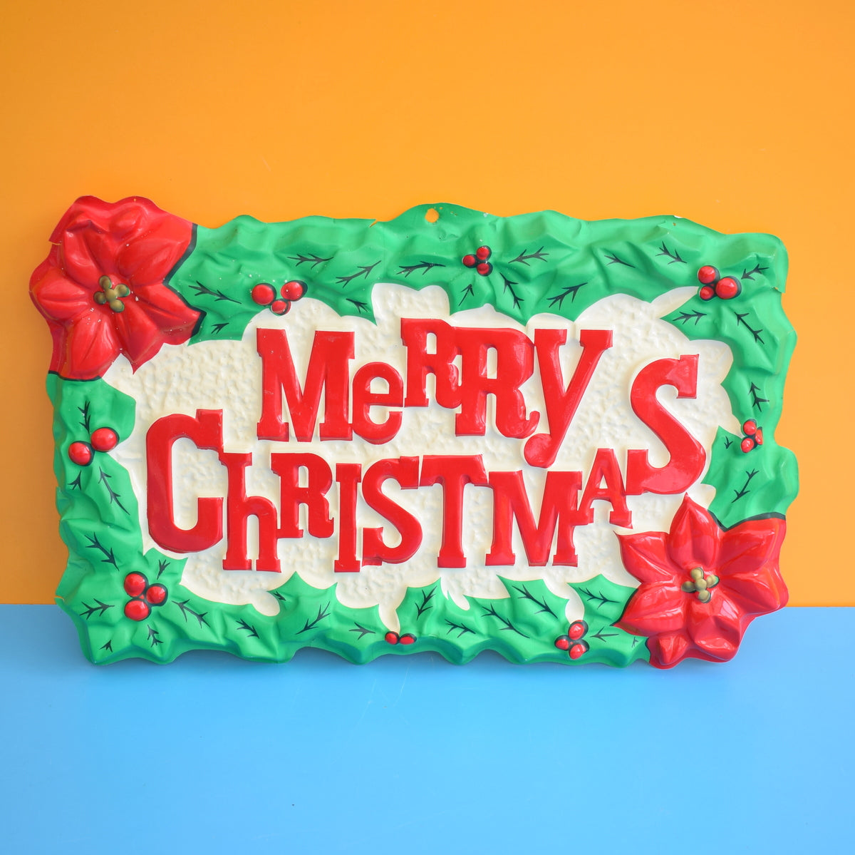 Vintage 1970s Merry Christmas Plastic Sign