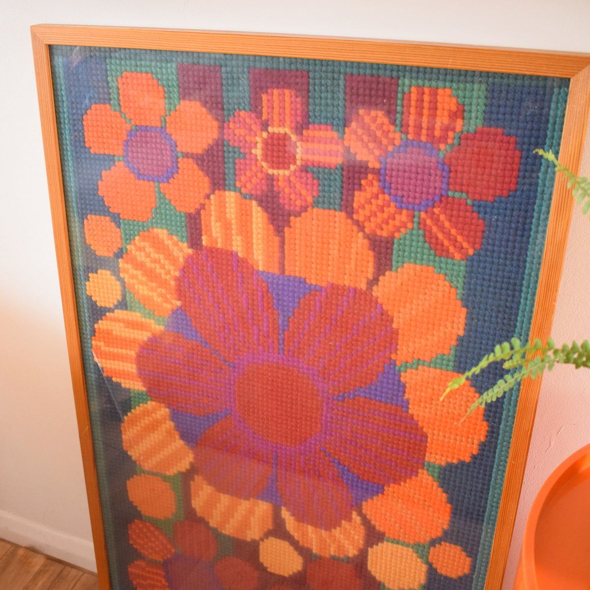 Vintage 1960s Fantastic Large Swedish Embroidery Picture - Flower Power