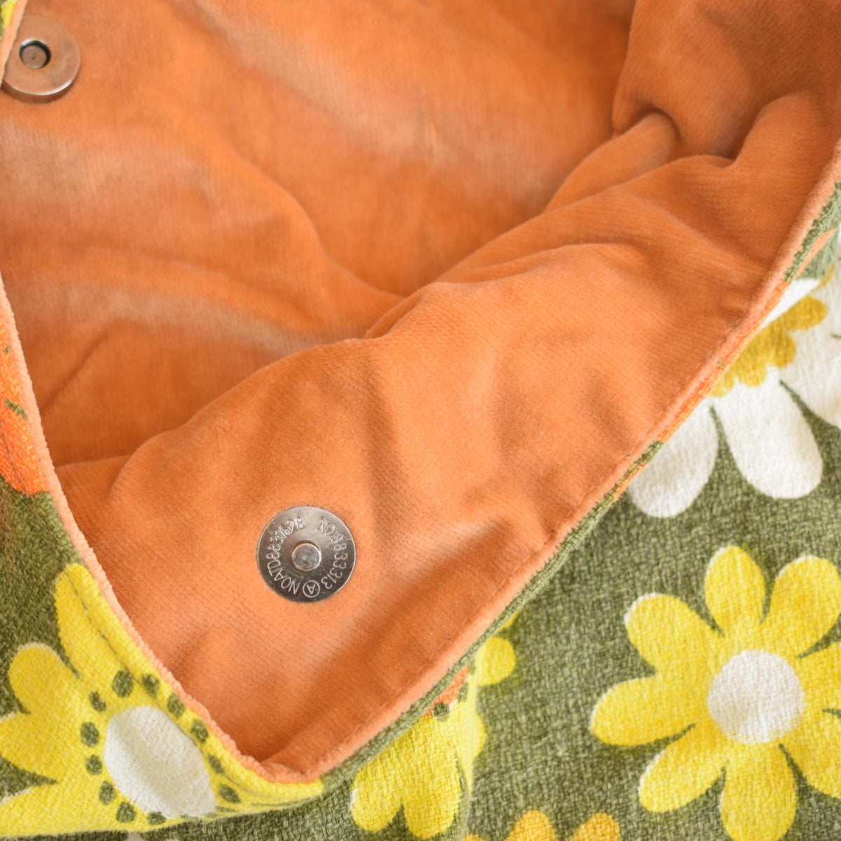 Vintage 1960s Fabric Bag Orange Flower Power / Velvet