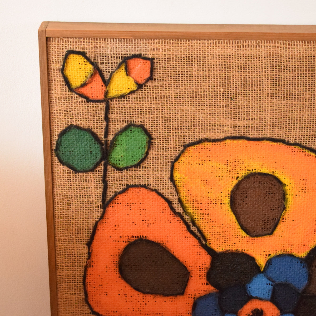 Vintage 1960s Large Swedish Hessian Collage Picture / Painting - Lennart Olsson - Flower Power