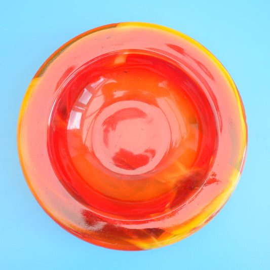 Vintage 1960s Swirl Glass Dish - Orange / Red
