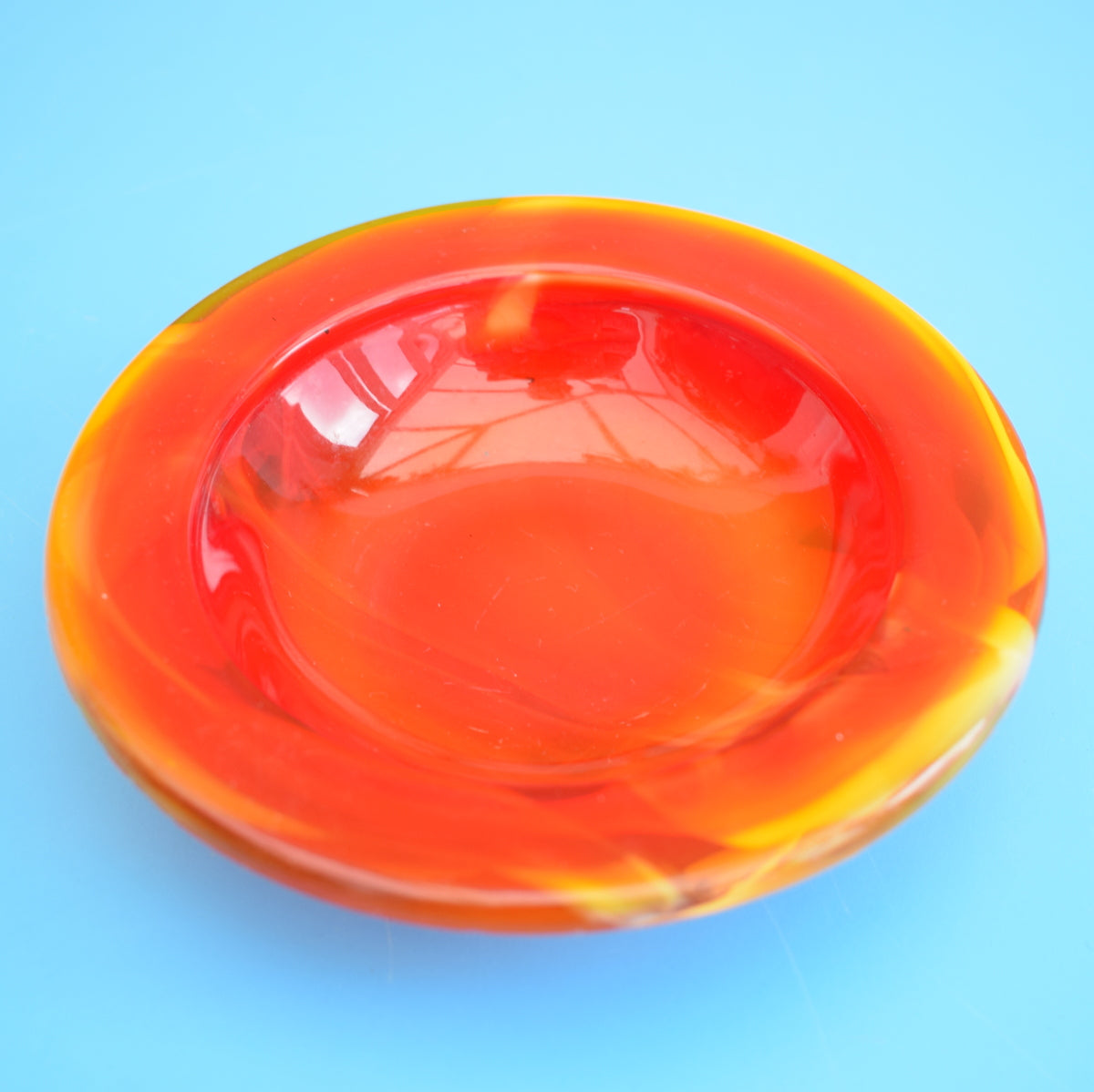 Vintage 1960s Swirl Glass Dish - Orange / Red