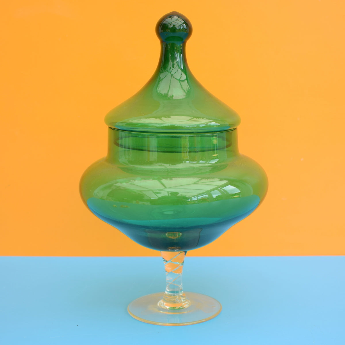 Vintage 1960s Bon Bon Glass Candy Jar - Emerald Green
