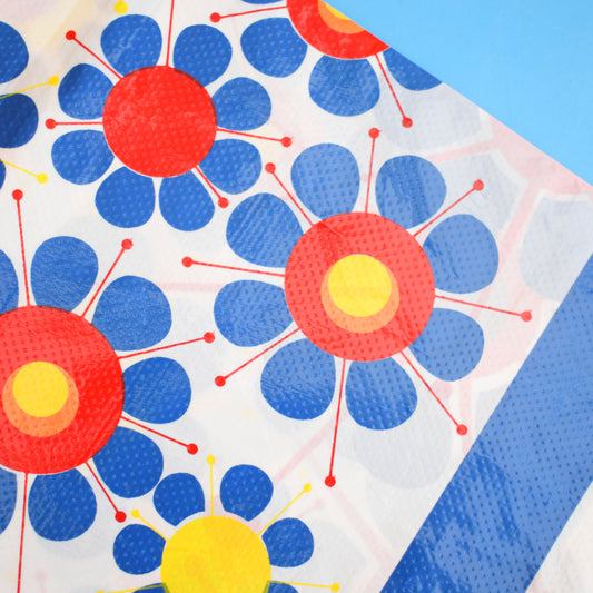 Vintage 1970s Disposable Tablecloth -Flower Power- Blue & Red by Vintage
