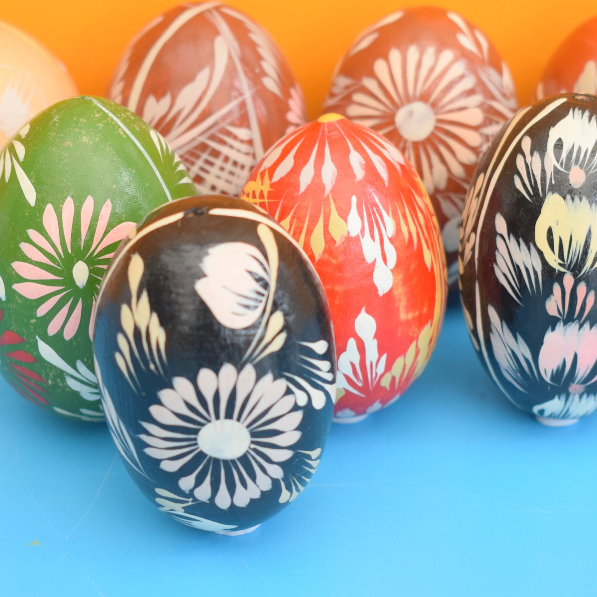 Vintage Wooden Hand Painted Eggs - Folk Art