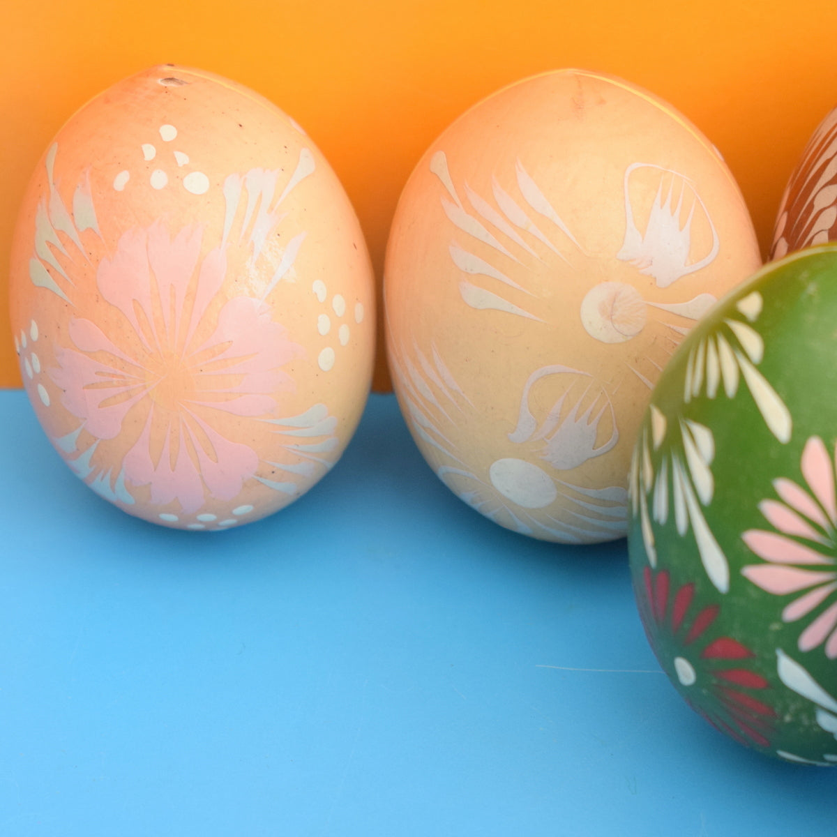 Vintage Wooden Hand Painted Eggs - Folk Art