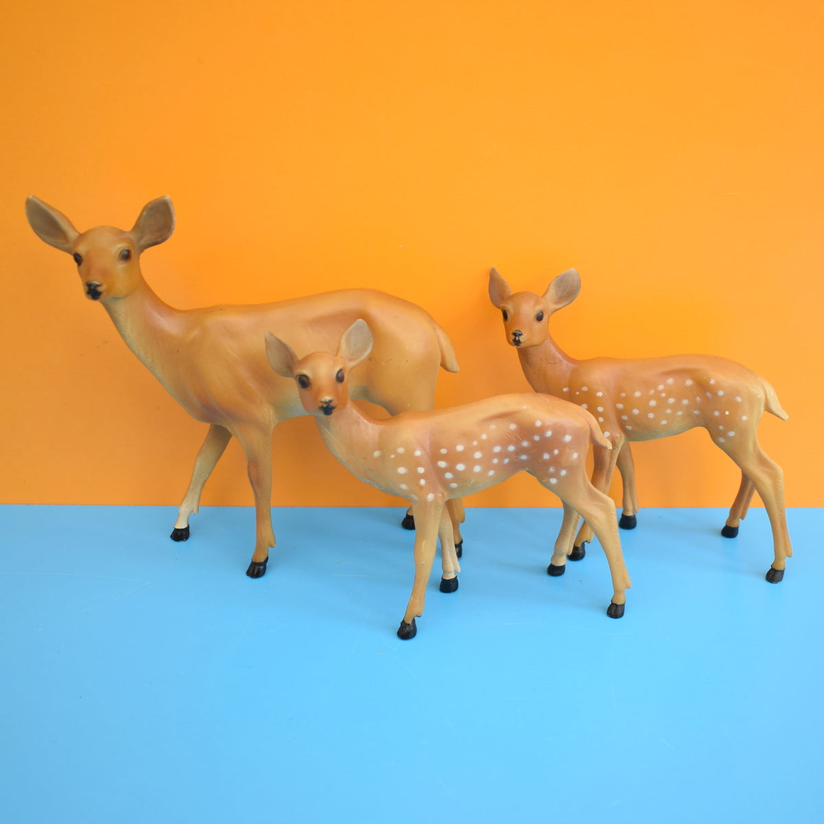 Vintage 1970s Kitsch Plastic Deer Family - Brown