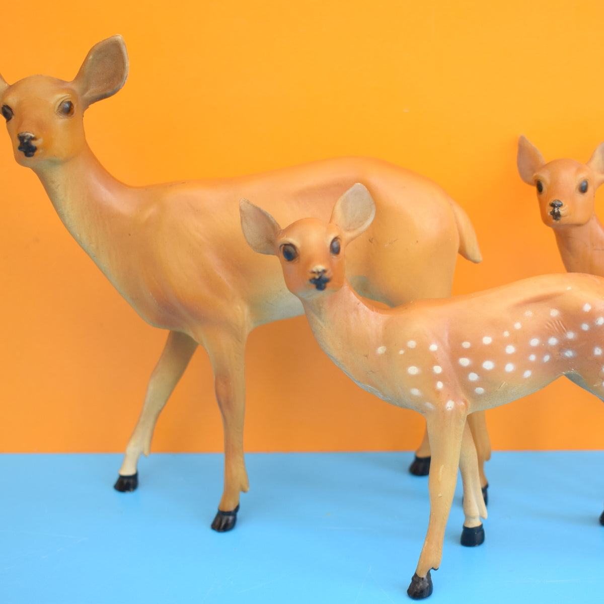 Vintage 1970s Kitsch Plastic Deer Family - Brown