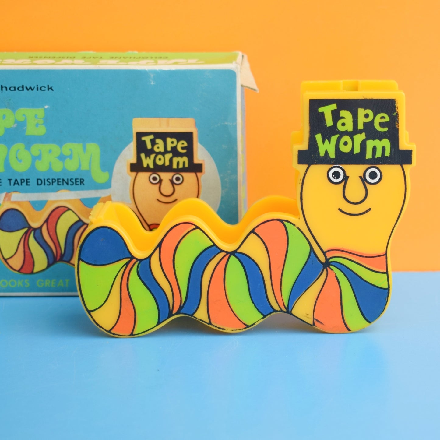 Vintage 1970s Plastic Tape Worm Tape Dispenser