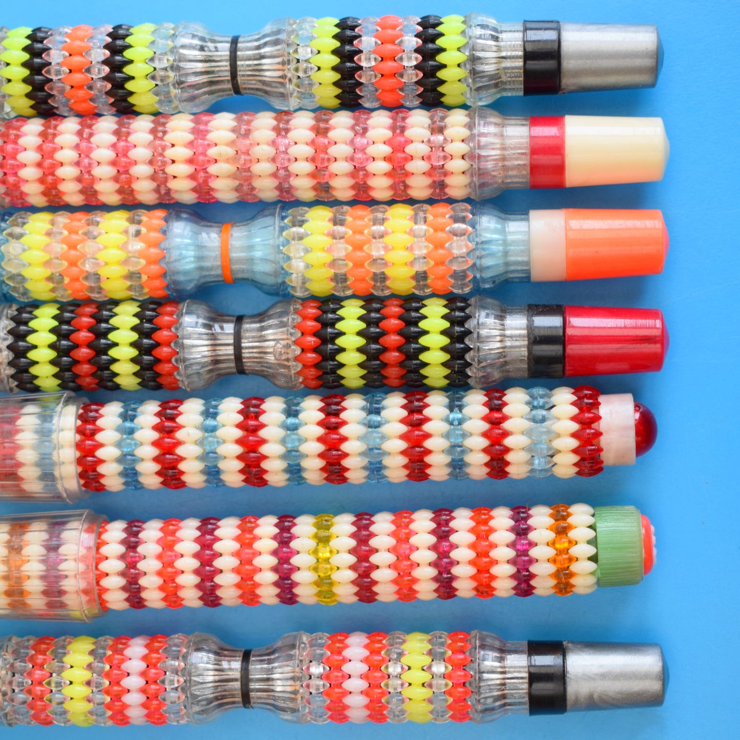 Vintage 1970s Plastic Pens - Bright Rainbow Colours