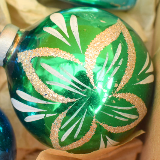 Vintage 1950s Glass Mixed Decorations - Blue / Green