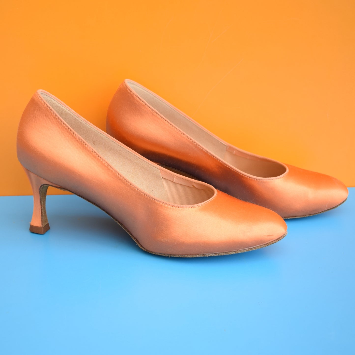 Vintage 1970s Satin Dance Shoes - Size 8 -Orange