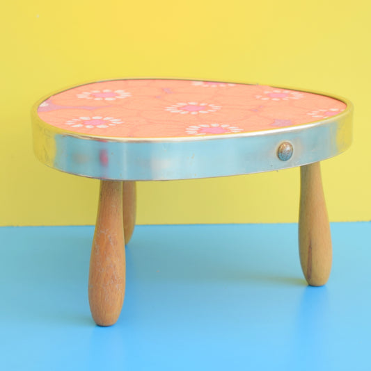 Vintage 1950s Mini Table - Plant / Lamp - Peach / Pink / Purple Flower Power