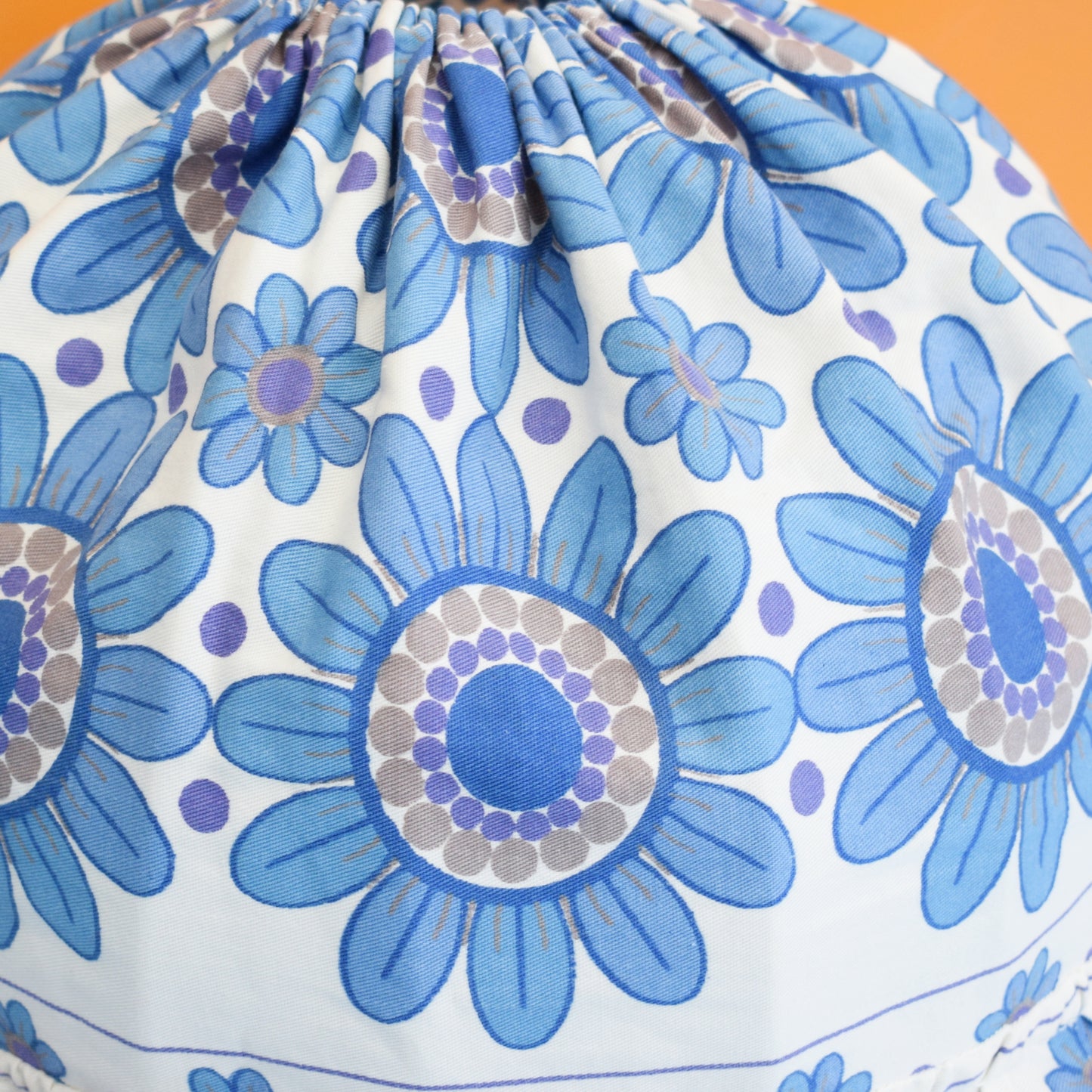 Vintage 1970s Fabric Lampshade - Flower Power - Blue