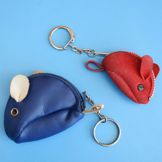 Vintage 1970s Cute Mouse Keyring Pair - Red/ Blue by Vintage