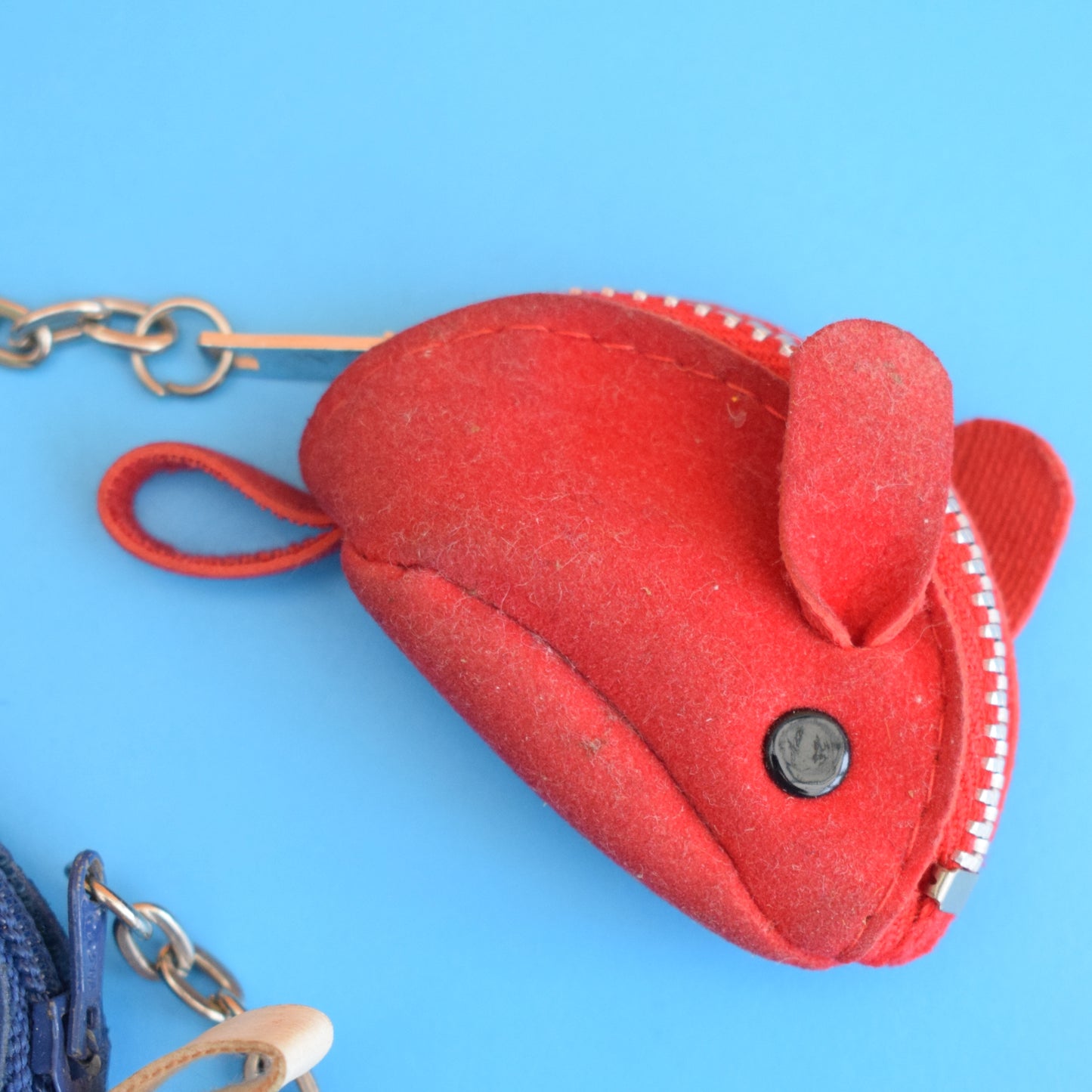 Vintage 1970s Cute Mouse Keyring Pair - Red/ Blue