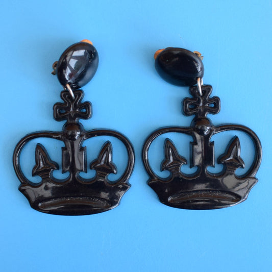 Vintage 1970s Nylon Crown Earrings - Buch Deichmann Denmark - Black