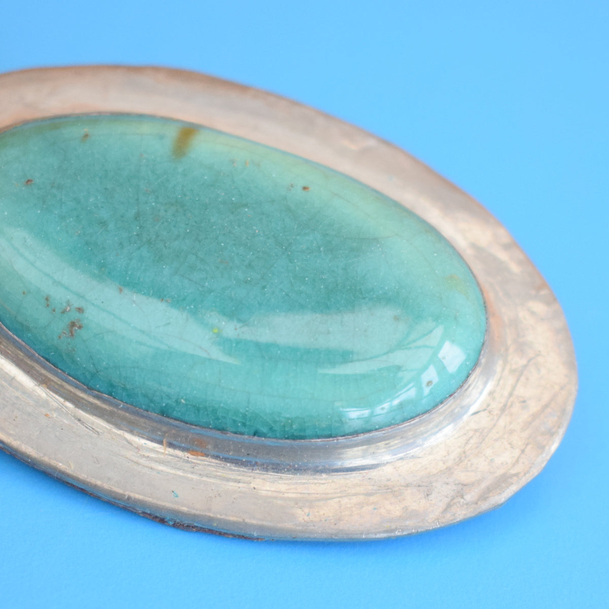 Vintage Ruskin Style Ceramic / Agate / Pewter Brooch - Turquoise